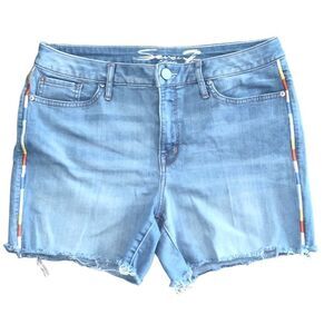 Seven7 Size 10 Weekend Raw Hem Stretch Icy Blue Multi Color Braid Denim Shorts